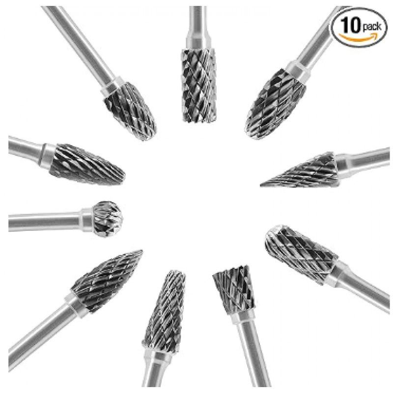 Tungsten Carbide Burr Set 1/8 (3 mm) Shank, 1/4 (6mm) Head